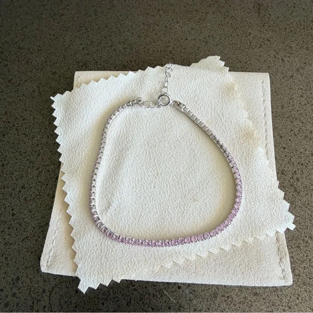 Elegant sterling Silver and Pink Crystal Tennis Bracelet